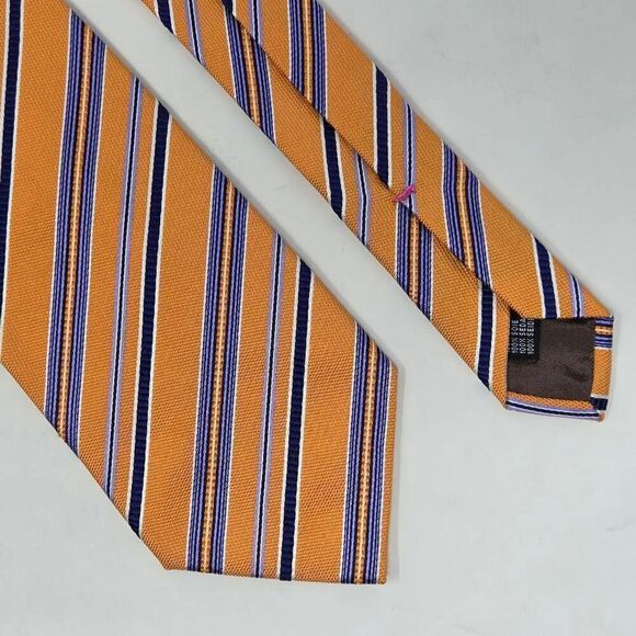 TAILORBYRD HANDMADE ITALY SILK TIE ORANGE BLUE REGIMENTAL STRIPE WOVEN 4" X 60" - Picture 1 of 3